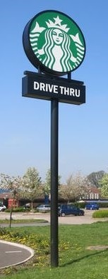 starbucks Post mounted signage